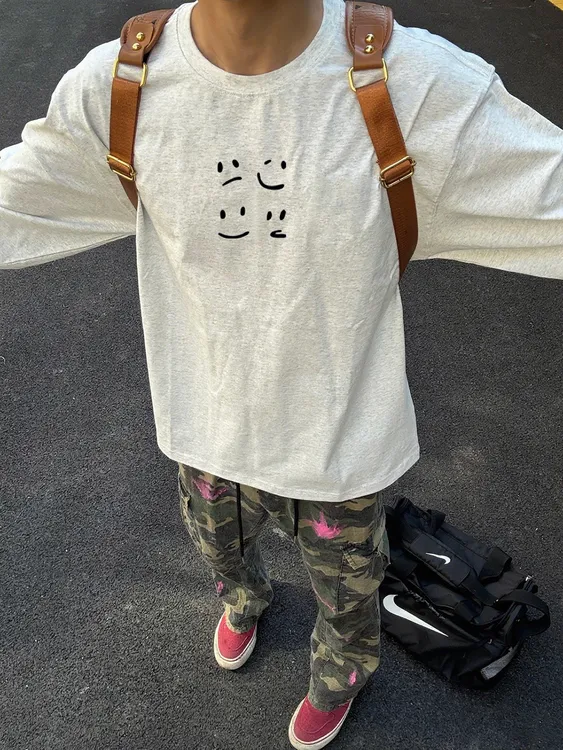 【重磅纯棉】秋季cleanfit宽松长袖T恤上衣简约日系男士百搭打底衫