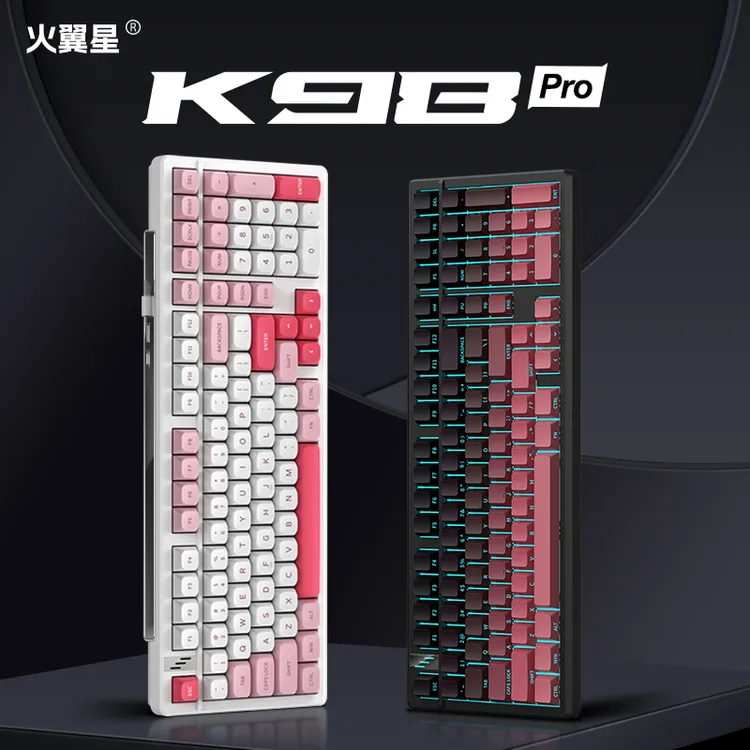 火翼星K98Pro 客制化三模机械键盘侧刻无线蓝牙办公游戏电竞专用