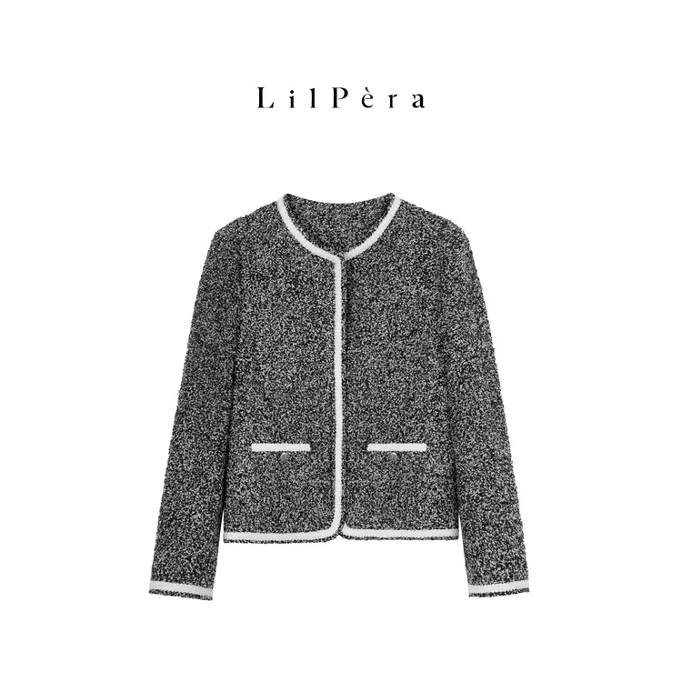 Lilpera胖梨定制 “羽绒小香”冬季小香风撞色粗花呢短外套女B137