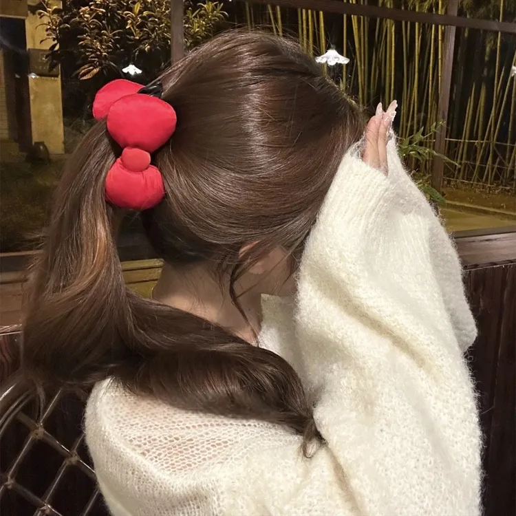 红色蝴蝶结香蕉夹女发饰后脑勺盘发夹高级感头饰发卡马尾夹竖夹