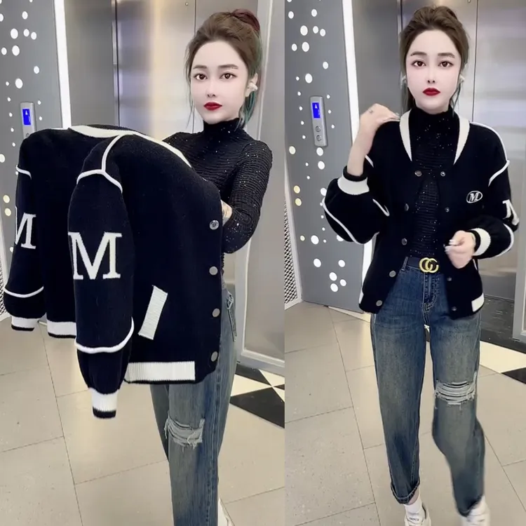 街头风秋冬单排扣休闲风上衣女装外套棒球服外套