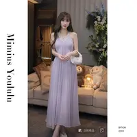 【mimius】肉肉法式名媛风挂脖V领高级感连衣裙（含薄胸垫）G04014