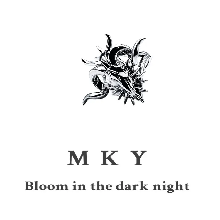 铜合金戒指 MKY/欧美哥特羊头设计指环男高级感防锈电镀白金戒指