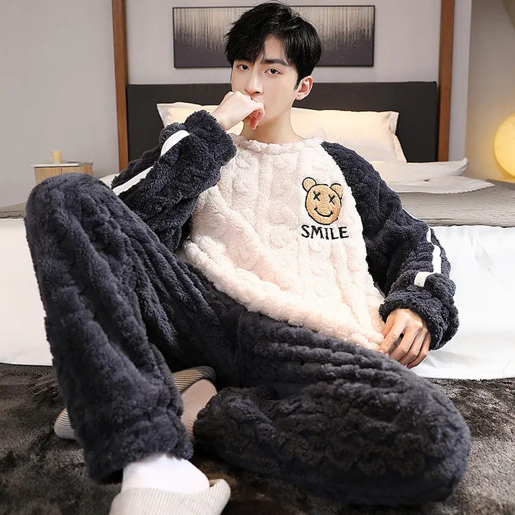 珊瑚绒睡衣男冬季加厚加绒保暖秋冬法兰绒冬天毛绒家居服两件套装