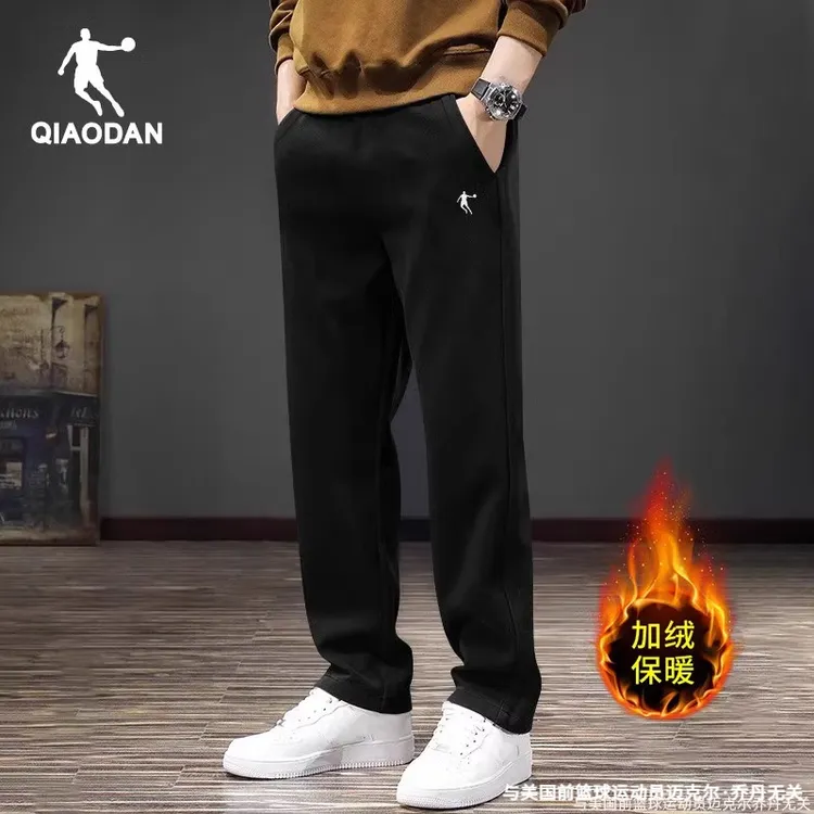 乔丹男裤冬季加绒加厚保暖卫裤2025新款直筒裤休闲长裤宽松运动裤