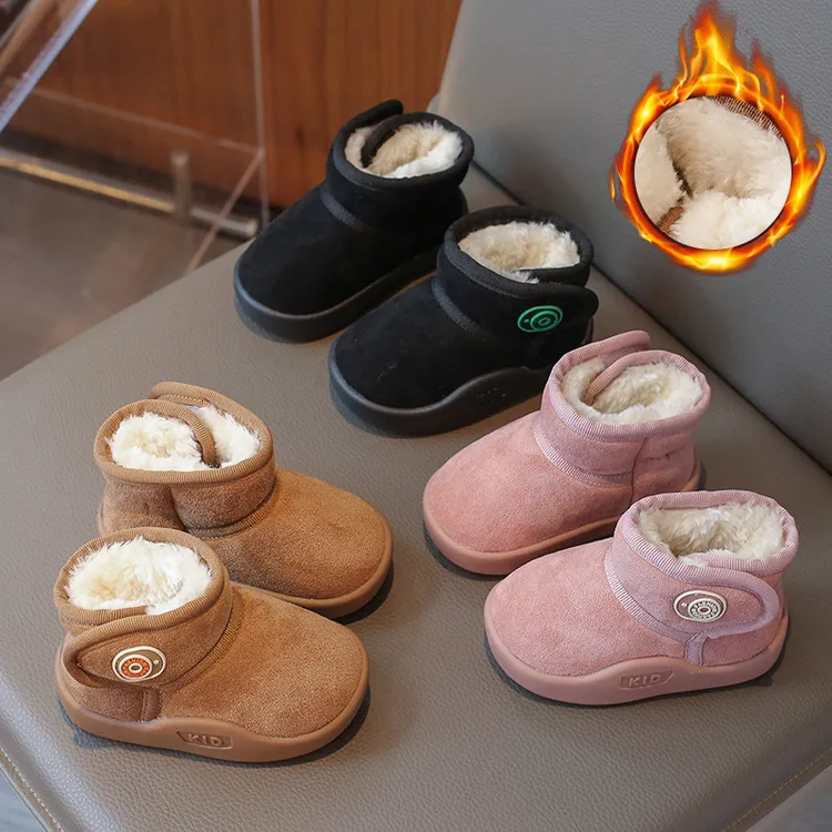 男女冬季极简风平跟圆头棉鞋宝宝软底鞋子棉靴