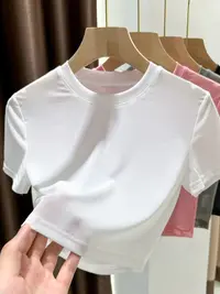 中式圆领五分袖抗起球T恤打底衫舒适白色【C区】3093/C18-3