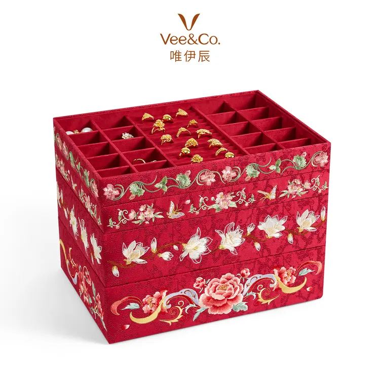 唯伊辰 首饰盒/箱 新品真丝刺绣国风首饰盒黄金饰品凤钗收纳托盘