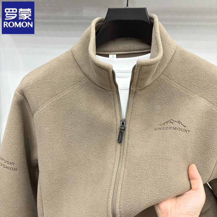 罗蒙户外抓绒衣男2025秋冬摇粒绒双面绒冲锋衣内胆立领外套男潮