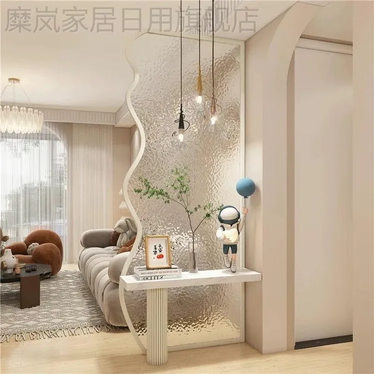 新疆西藏包邮创意奶油风波浪形屏风隔断入户客厅正对门洗手台遮挡