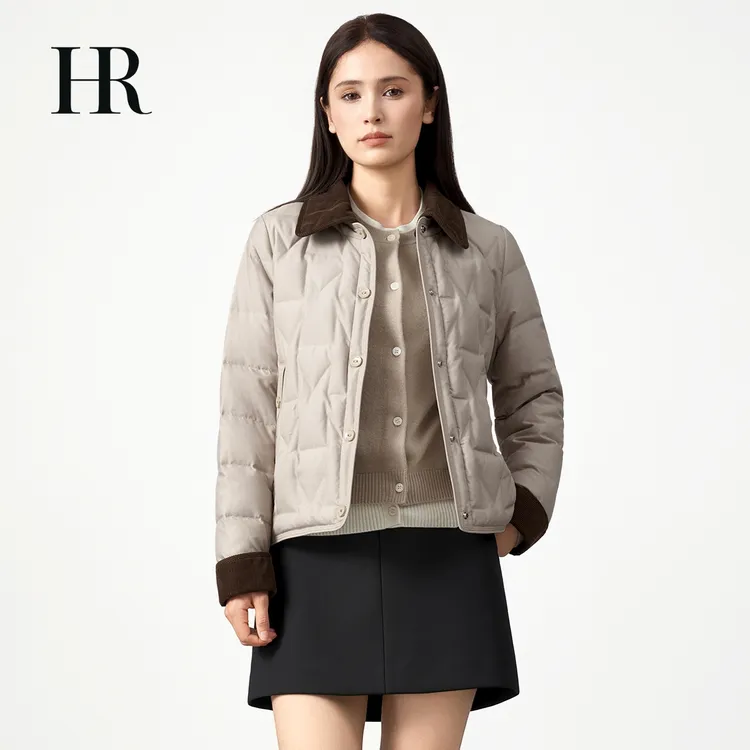 【HR赫莲娜】90白鸭绒厚款老钱风翻领羽绒服时尚防风保暖简约