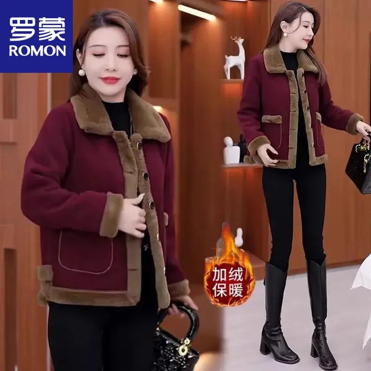 罗蒙加绒加厚女士外套冬季新款洋气百搭保暖时尚气质短外套气质
