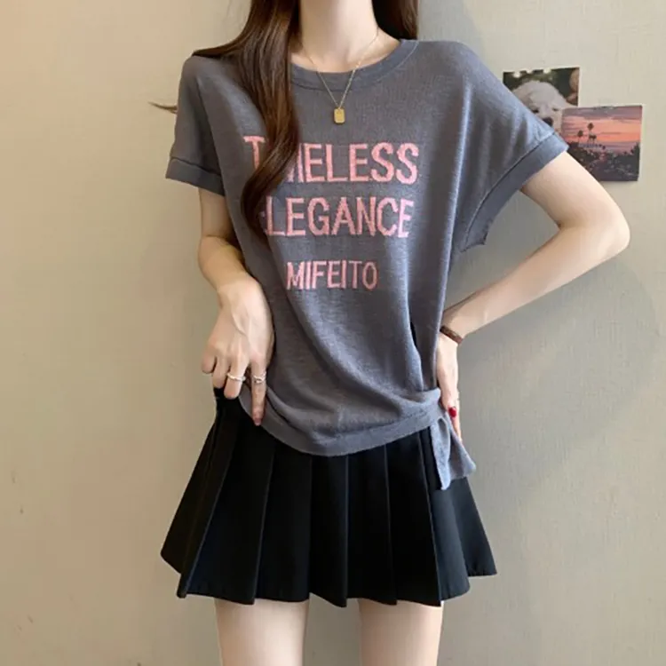 欧货高端圆领字母T恤2025夏季胖MM大码女装洋气宽松短袖针织衫女