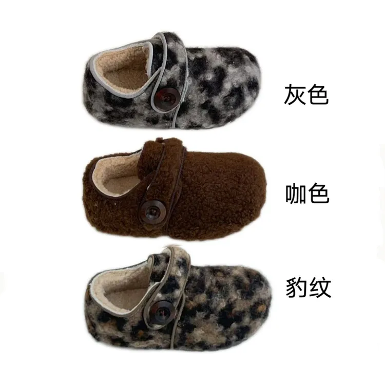 温暖系韩版儿童保暖毛毛鞋2025冬款女童魔术贴暖糯棉鞋男童勃肯鞋