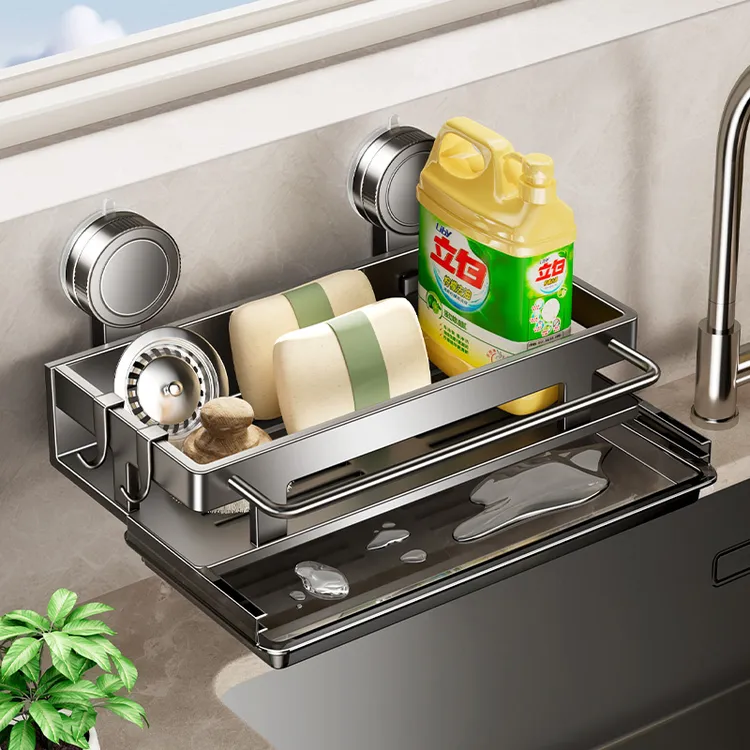 吸盘厨房置物架抹布收纳沥水架免打孔壁挂调料架子水龙头水槽神器