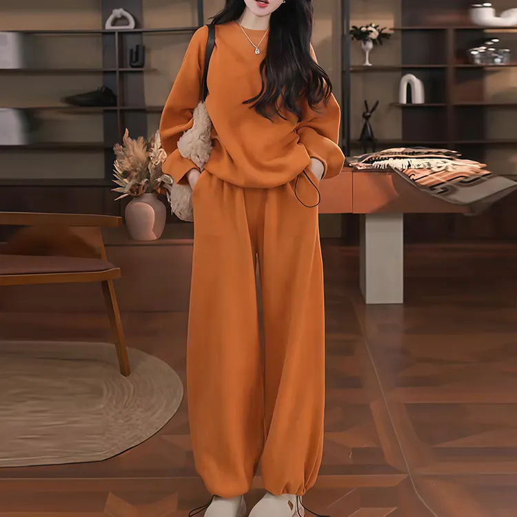 秋冬新款时尚休闲经典简约韩系百搭设计感时尚别致上衣休闲裤套装