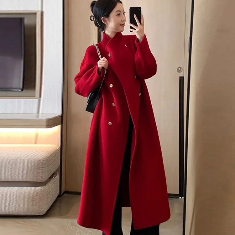 2025秋冬气质中长款双面绒毛呢外套女上档次小个子过年呢子大衣