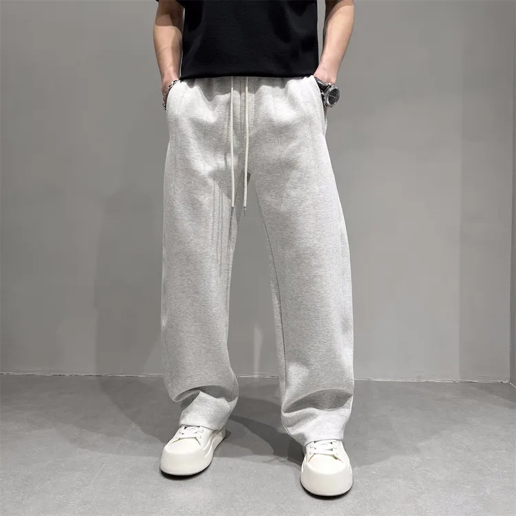 日系简约明线设计休闲直筒裤男春季新品宽松百搭系绳运动阔腿长裤