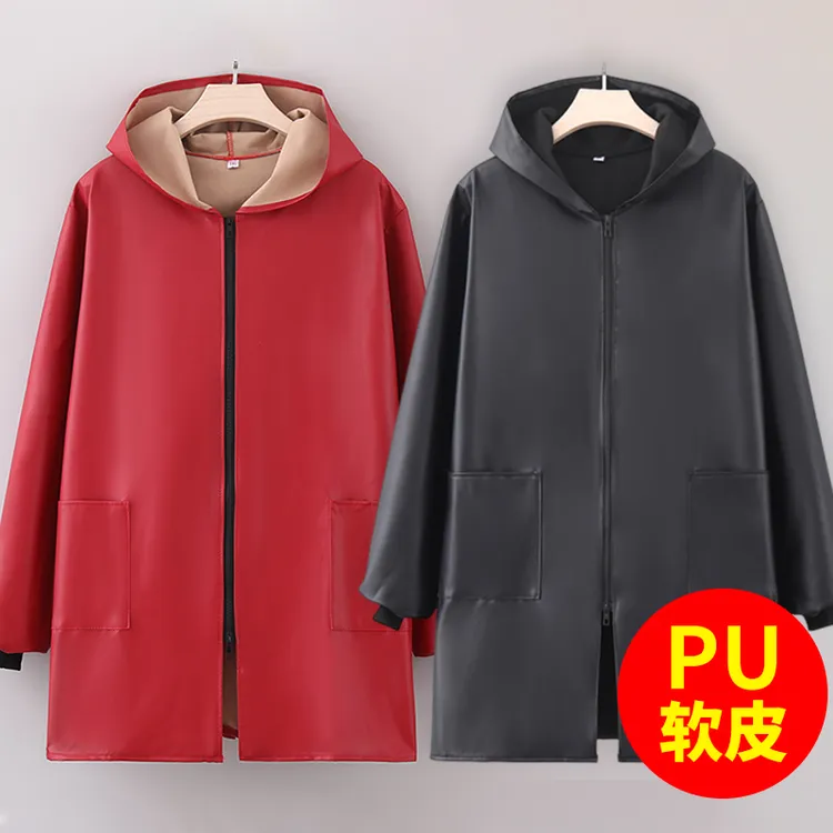 加肥加大PU软皮罩衣女防水防油长袖围裙餐饮专用上班外穿工作服男