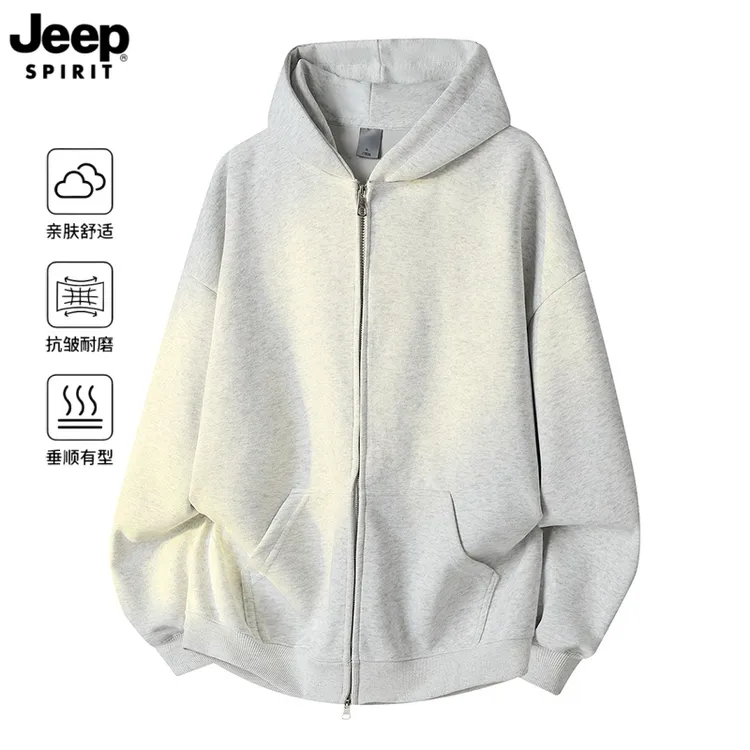 JEEPSPIRIT吉普美式复古重磅连帽卫衣男士春秋潮牌高级感痞帅外套