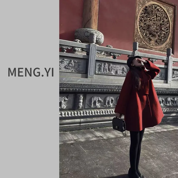 MENG.YI棉羊毛山羊绒气质斗篷双面大衣5390-1