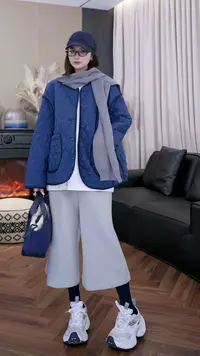 双面穿冬季时尚简约舒适慵懒松弛休闲百搭保暖菱格棉服Z254014