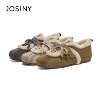 卓诗尼加绒德训鞋女冬2025新款复古平底鞋保暖加厚魔术贴毛毛棉鞋
