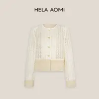 HELAAOMI “雅致小香”小香风圆领重工镂空钩花长袖上衣CY5AC00469
