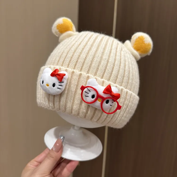 【好萌好乖】婴幼儿宝宝超萌可爱眼镜小猫咪宝宝秋冬保暖针织套头帽