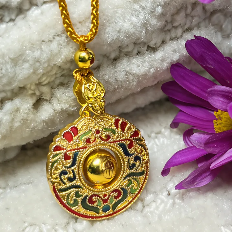 铜合金吊坠 祥云彩绘福字旋转吊坠转运纳福吉祥如意复古双面传承