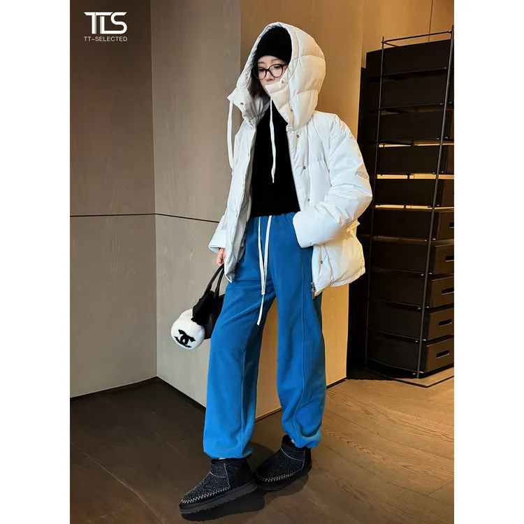 TT【大白】90白鹅绒安心绒廓形抽绳收腰连帽保暖加厚羽绒服Y5117