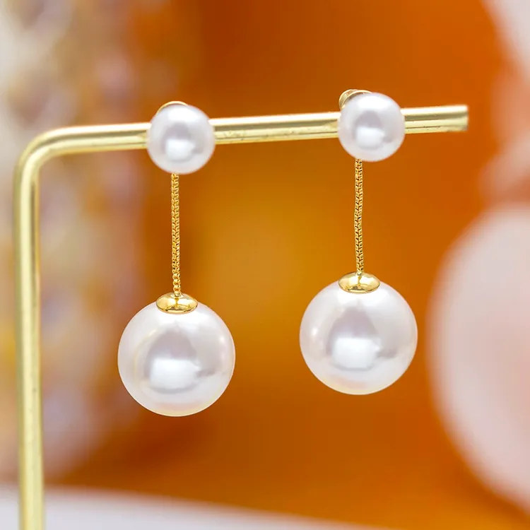 铜合金耳饰 925银针耳钉新款白月光珠珠流苏一款两戴轻奢时尚百搭