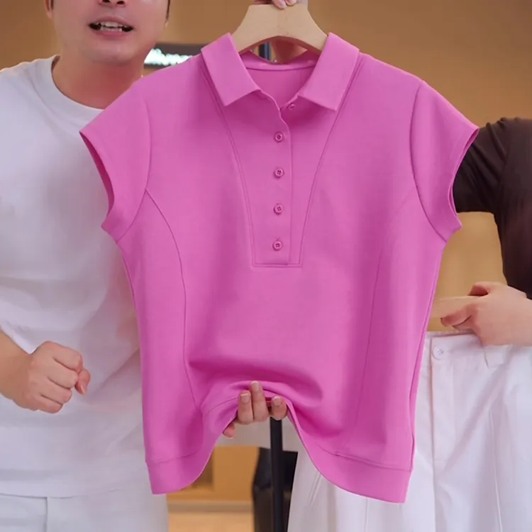 2025夏季新款翻领短袖女T恤正肩宽松显瘦时尚减龄polo衫上衣