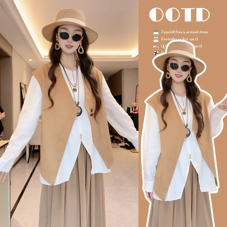 25年早秋新款爆款麂皮绒马甲显瘦高级美拉德色系百搭马甲