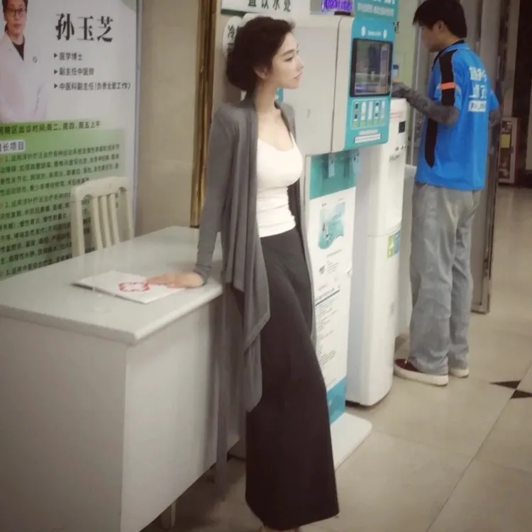 神仙姐姐同款气质温柔三件套装女灰色不规则外搭开衫搭配半身长裙