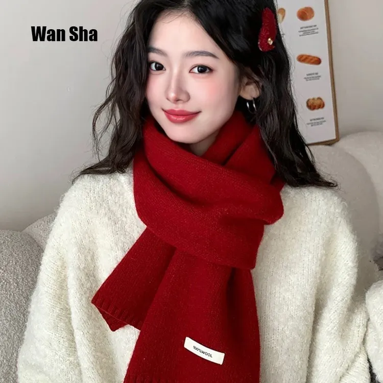 澳洲全羊毛美利奴羊毛超柔软冬季围巾韩系氛围感针织羊毛围巾ins