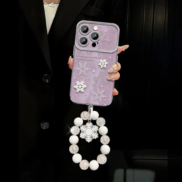适用于【苹果/oppo/华为/vivo/小米】电镀大视窗紫毛皮白雪花手机壳