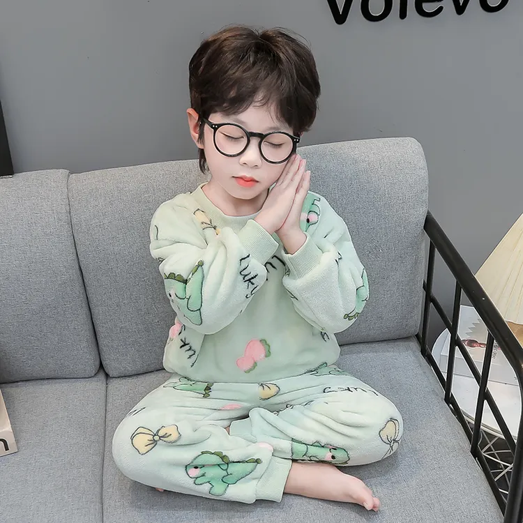 男童睡衣秋冬季男孩法兰绒套装宝宝加厚保暖珊瑚绒冬款儿童家居服
