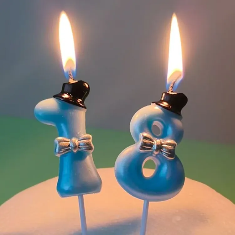 粉色蓝色生日数字蜡烛用于小公主小王子甜品台蛋糕装扮