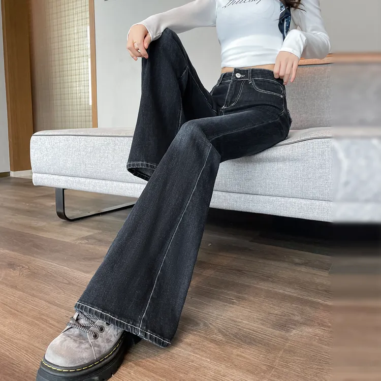 岚霜蓝黑色微喇牛仔裤女2025网红洋气炸街女装显瘦百搭喇叭裤子潮