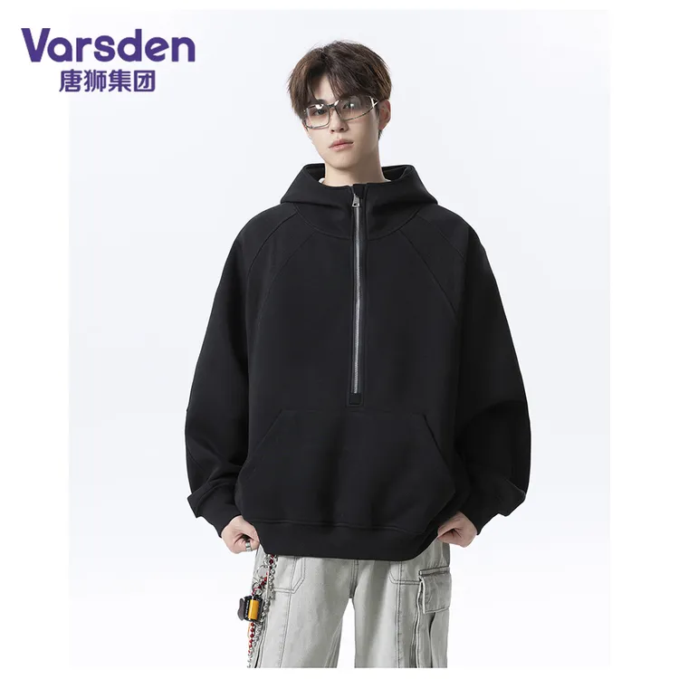 唐狮集团Varsden重磅高街秋季连帽卫衣痞帅拼接硬挺情侣款套头衫