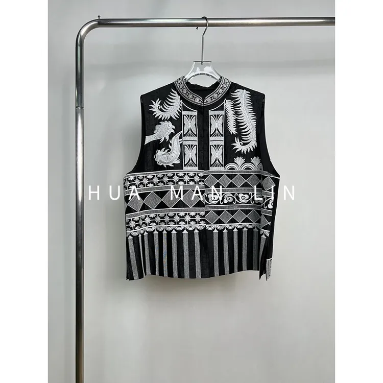 【花滿林】小立领重工刺绣龟裂纹真丝桑蚕丝马夹251111