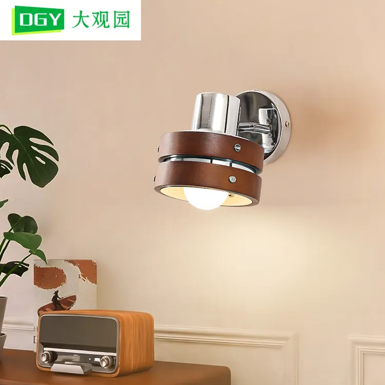 大观园卧室床头中古风实木壁灯可旋转卧家用复古背景墙灯具4118
