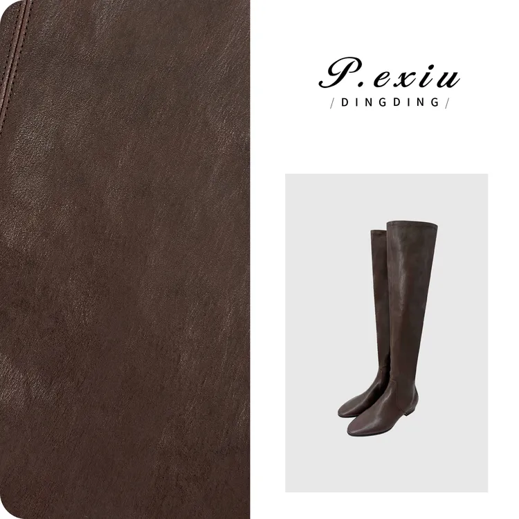 PanYiXiu/潘依绣【年度战靴】饮奶牛植鞣尖头直筒过膝长靴 QL111302