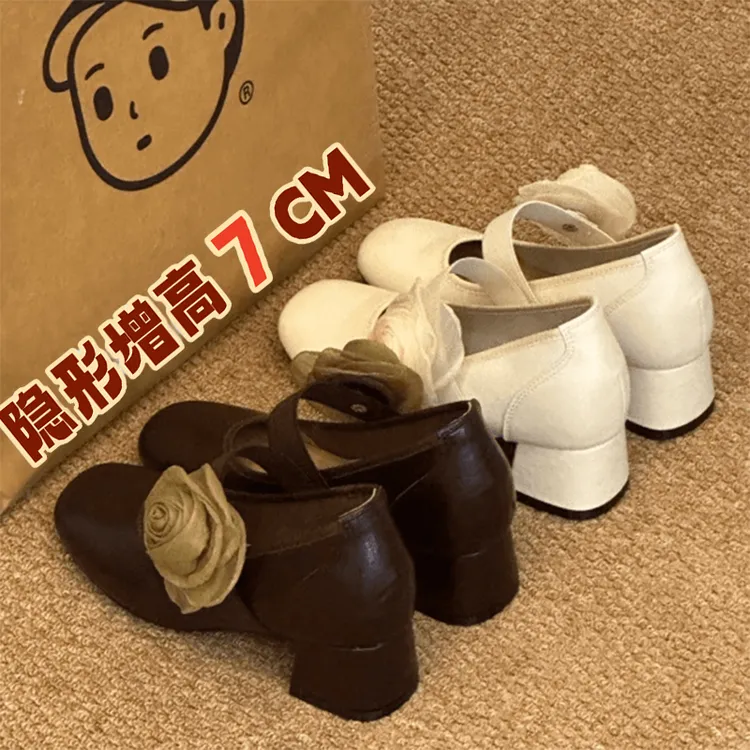 内增高7cm带扣玛丽珍鞋2025新款花朵法式单鞋高跟日系小众英伦风