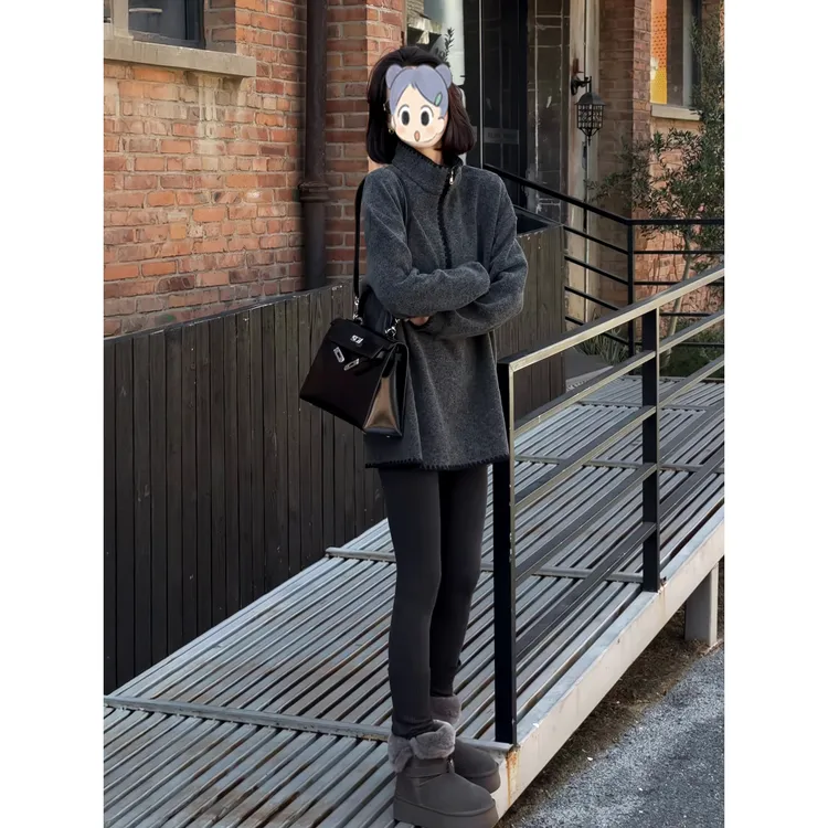 休闲慵懒风半拉链立领卫衣女2025秋冬新款时尚洋气显瘦中长款上衣