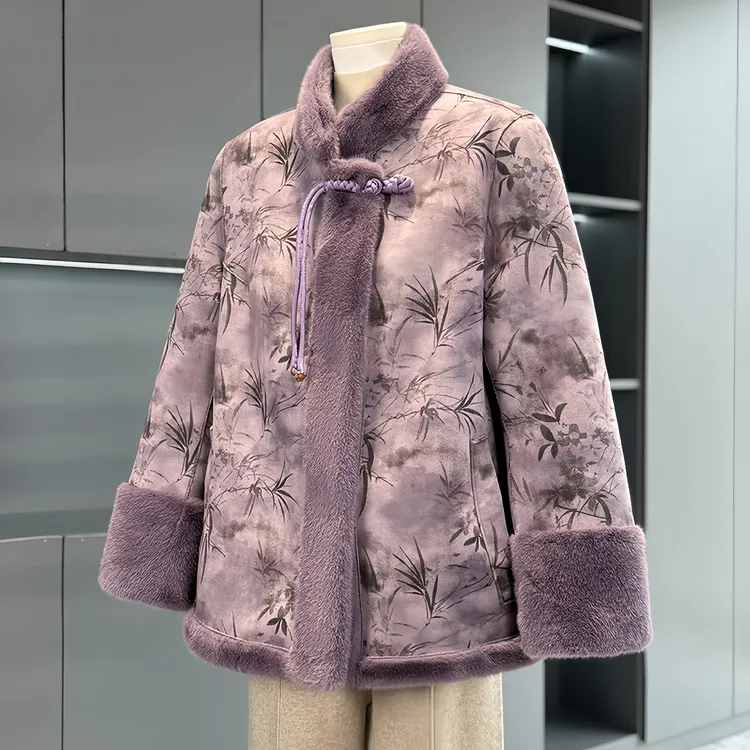 中式中年妈妈冬装水貂绒双面穿外套中年女装加厚国风皮毛一体大衣