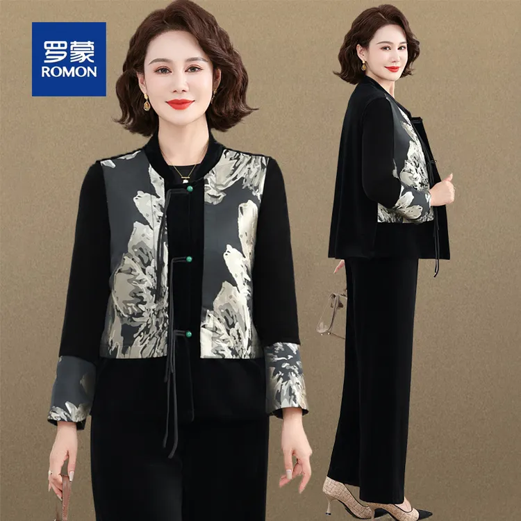 罗蒙时尚妈妈秋装2025新款洋气上衣中老年人女外套国风套装女小衫