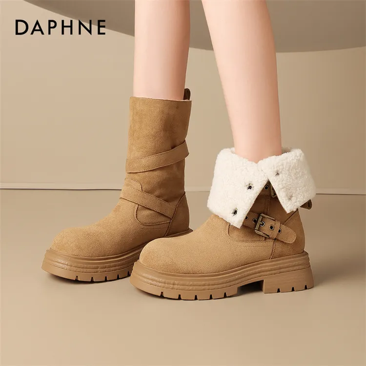 Daphne/达芙妮两穿厚底马丁靴女2025年爆款短靴棕色百搭加绒靴子