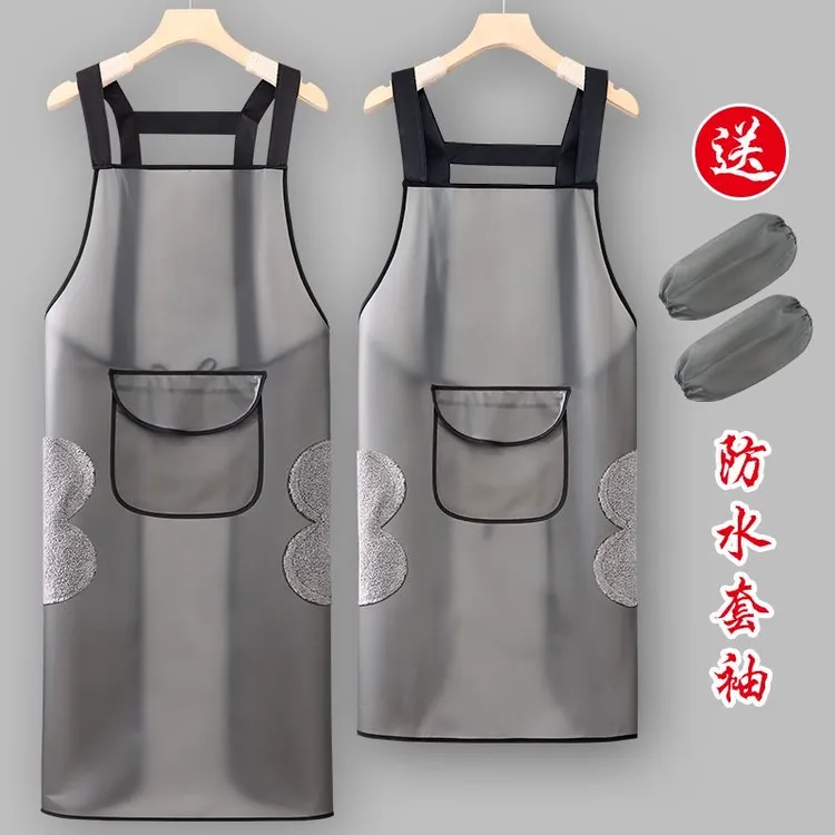 新款防水防油免洗女围裙厨房家用做饭水产餐饮宠物店无袖加长围腰